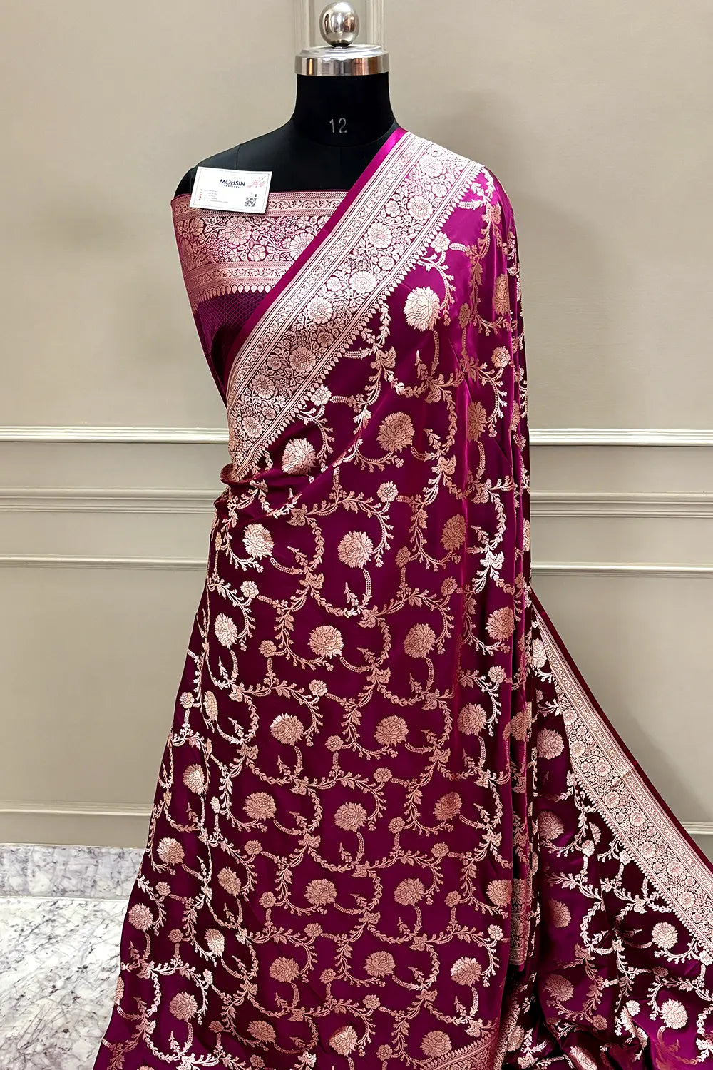Magenta Laabela Jaal Katan Silk Banarasi Saree