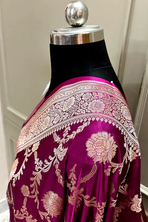 Magenta Laabela Jaal Katan Silk Banarasi Saree