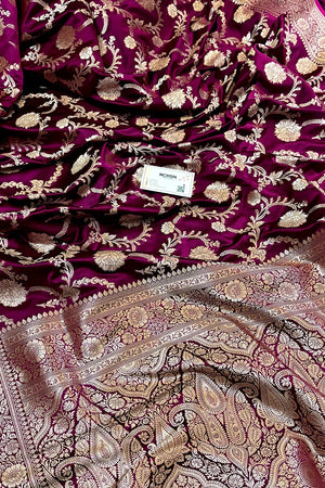 Magenta Laabela Jaal Katan Silk Banarasi Saree