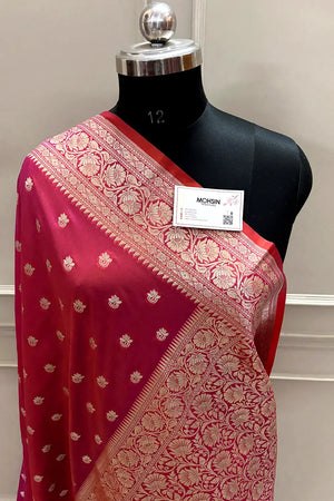 Magenta Orange Ghonga Buti Katan Silk Banarasi Saree