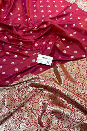 Magenta Orange Ghonga Buti Katan Silk Banarasi Saree