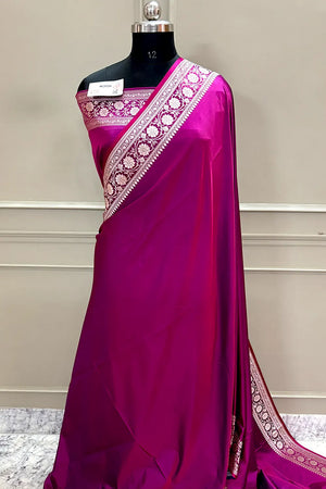 Magenta Plain Zari Border Katan Silk Banarasi Saree