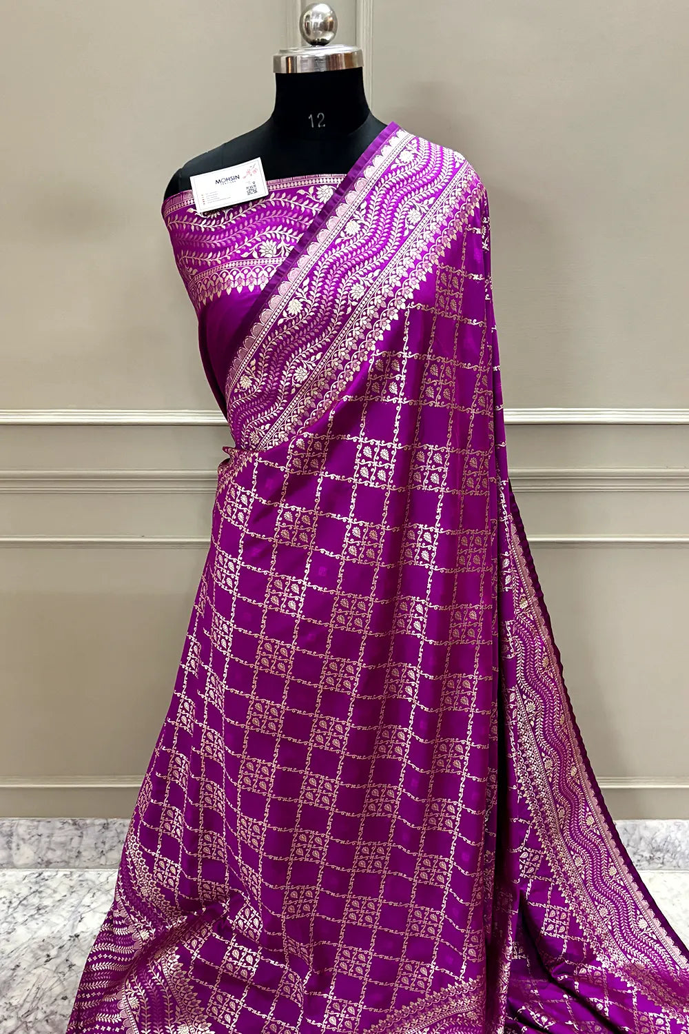 Magenta Purple Pi Jaal Katan Silk Banarasi Saree