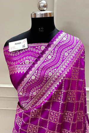 Magenta Purple Pi Jaal Katan Silk Banarasi Saree