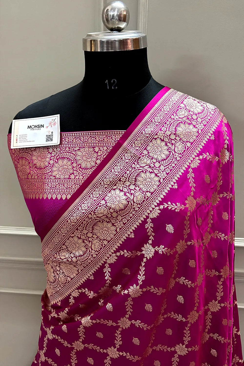 Magenta Qaidi Buti Katan Mashru Silk Banarasi Saree