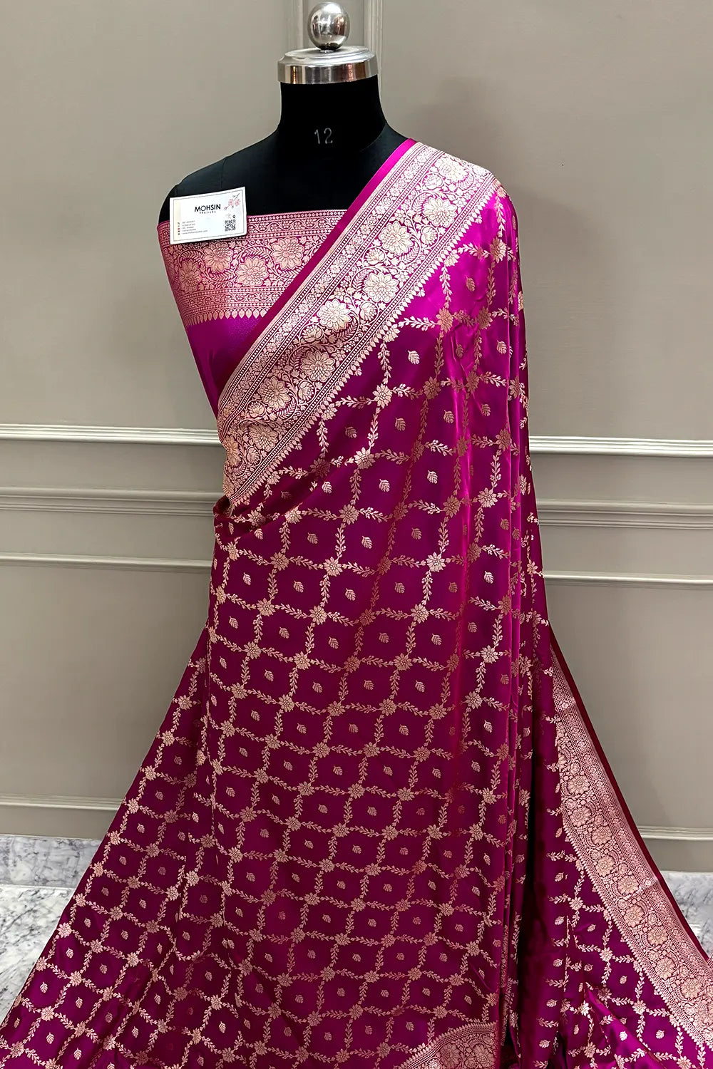 Magenta Qaidi Buti Katan Mashru Silk Banarasi Saree