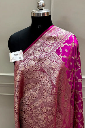 Magenta Qaidi Buti Katan Mashru Silk Banarasi Saree