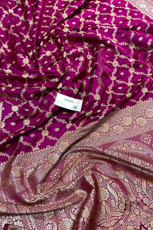 Magenta Qaidi Buti Katan Mashru Silk Banarasi Saree
