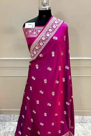 Magenta Rose Buti Katan Silk Banarasi Saree