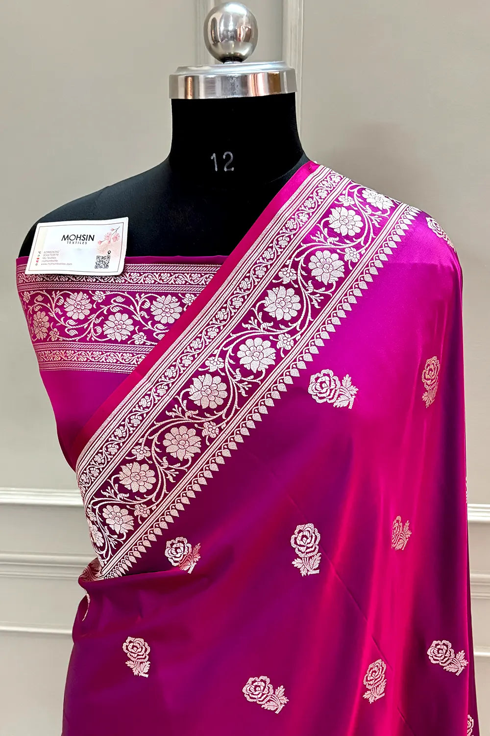 Magenta Rose Buti Katan Silk Banarasi Saree