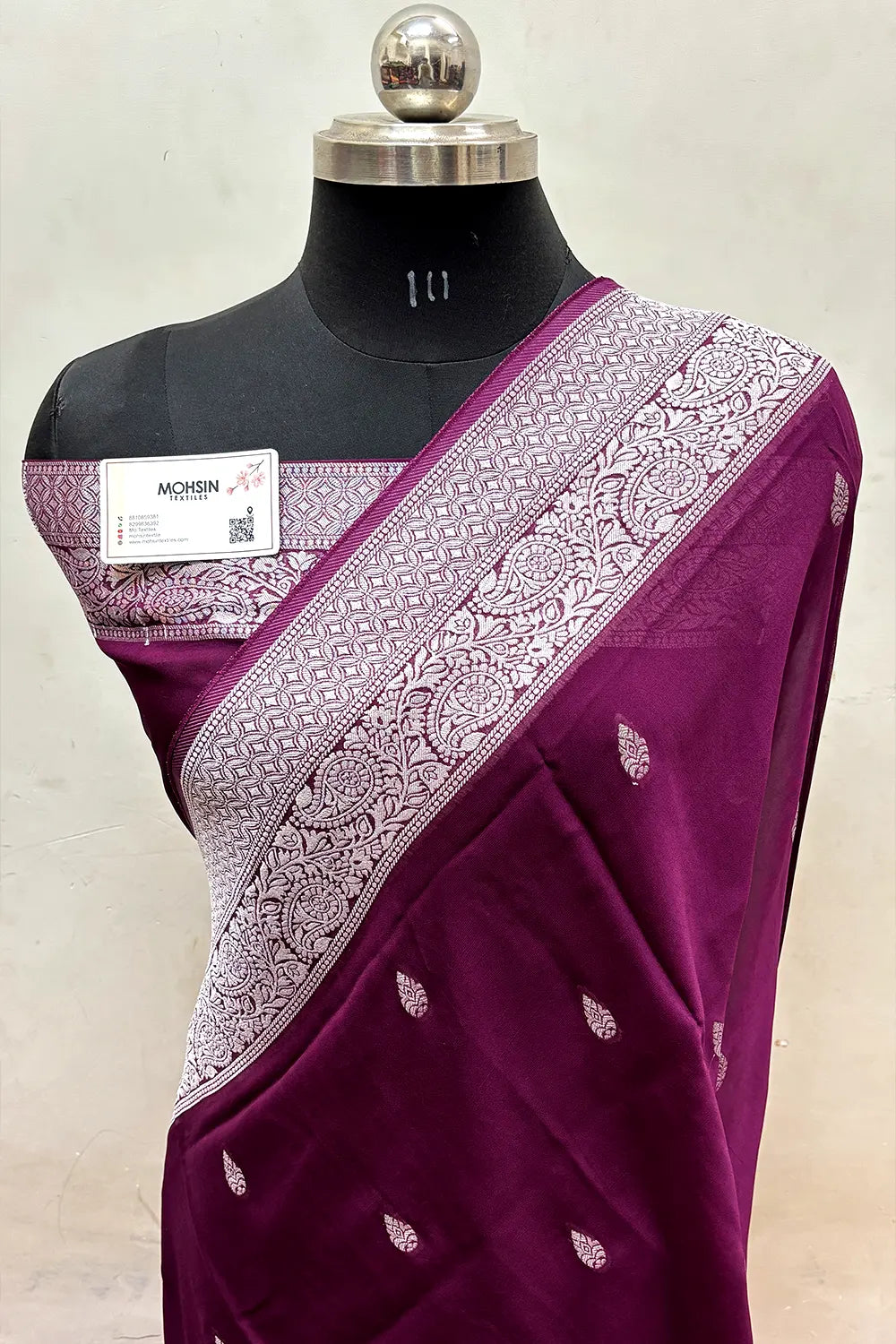 Magenta Rupa Buti Pure Viscose Georgette Silk Banarasi Saree
