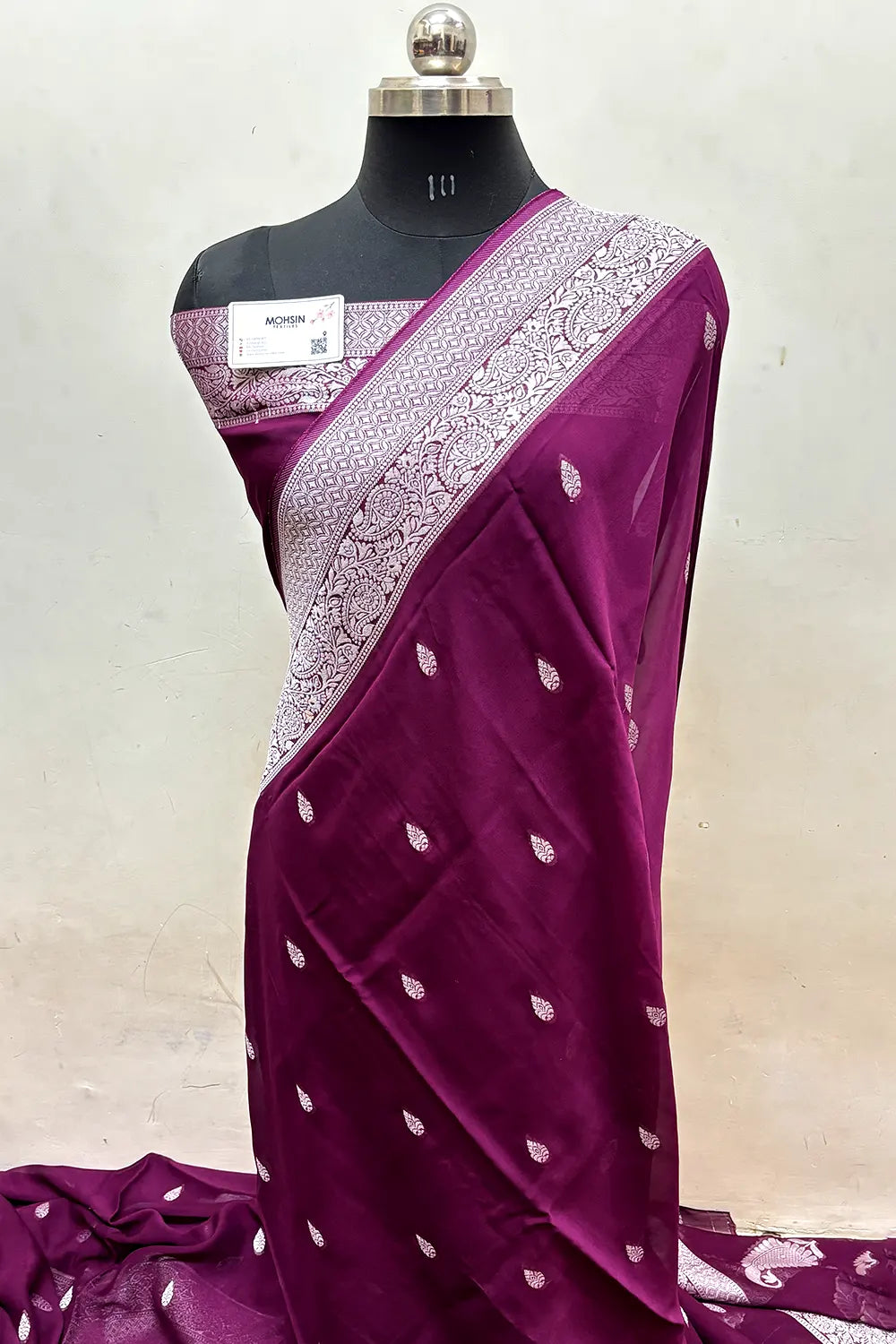 Magenta Rupa Buti Pure Viscose Georgette Silk Banarasi Saree
