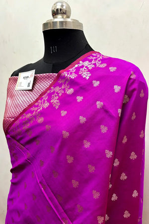 Magenta Semi Katan Silk Banarasi Saree