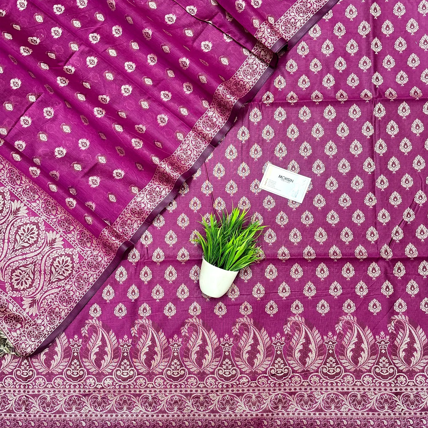 Magenta Surahi Paan Cotton Silk Banarasi Suit
