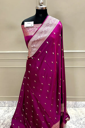 Magenta Tilak Buti Katan Silk Banarasi Saree