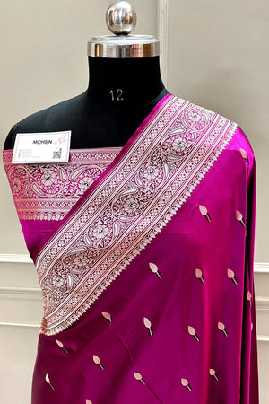 Magenta Tilak Buti Katan Silk Banarasi Saree