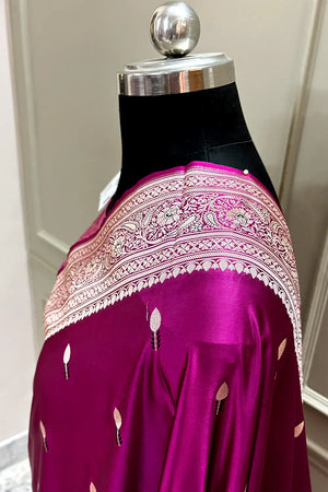 Magenta Tilak Buti Katan Silk Banarasi Saree