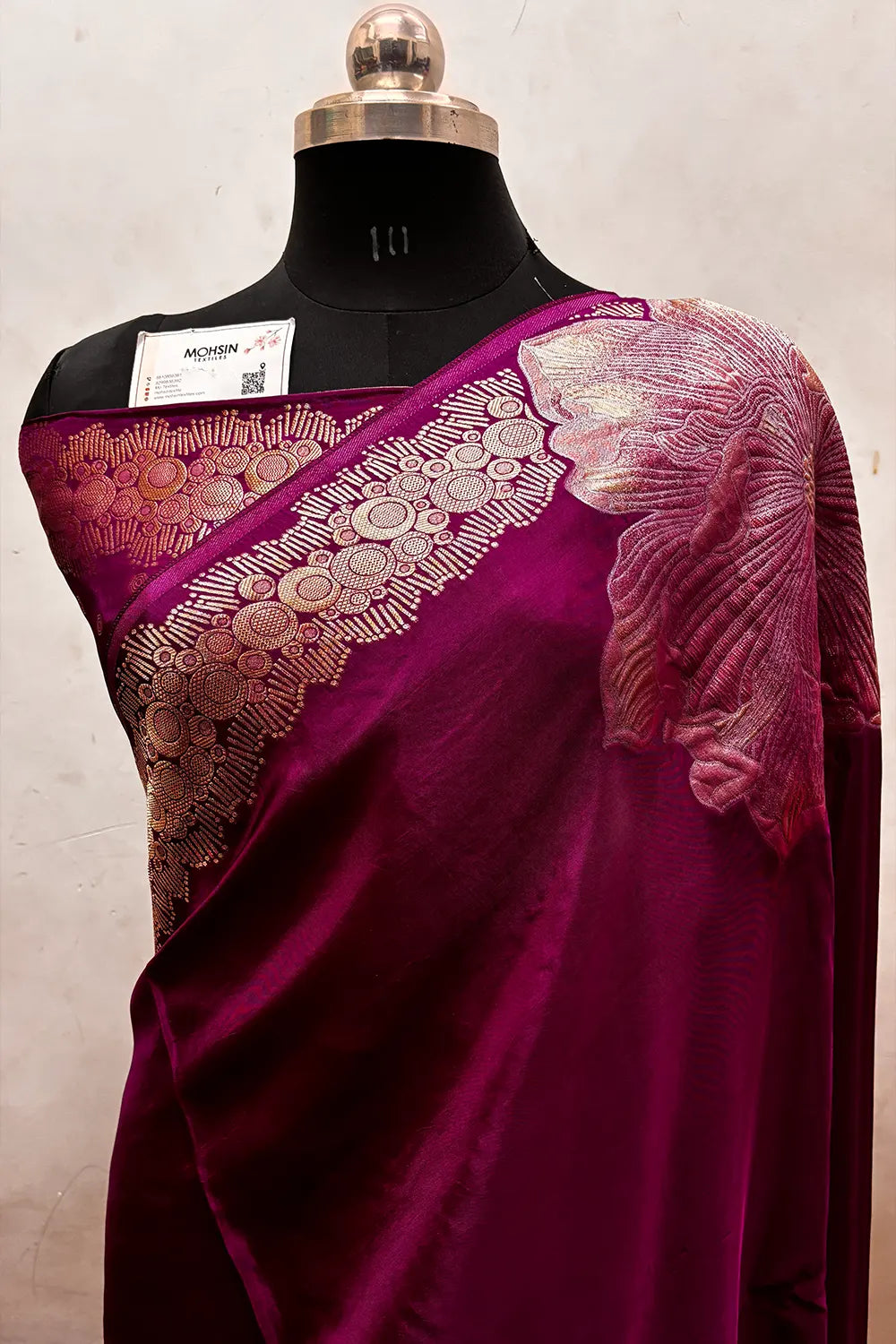 Magenta Zari Viscose Georgette Silk Banarasi Saree