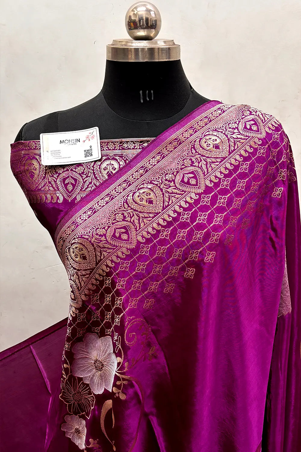 Magenta Zari Viscose Georgette Silk Banarasi Saree