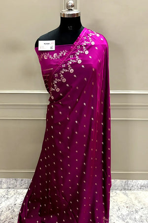 Magenta Zari Katan Mashru Silk Banarasi Saree