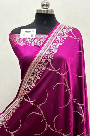 Magenta Zari Katan Mashru Silk Banarasi Saree