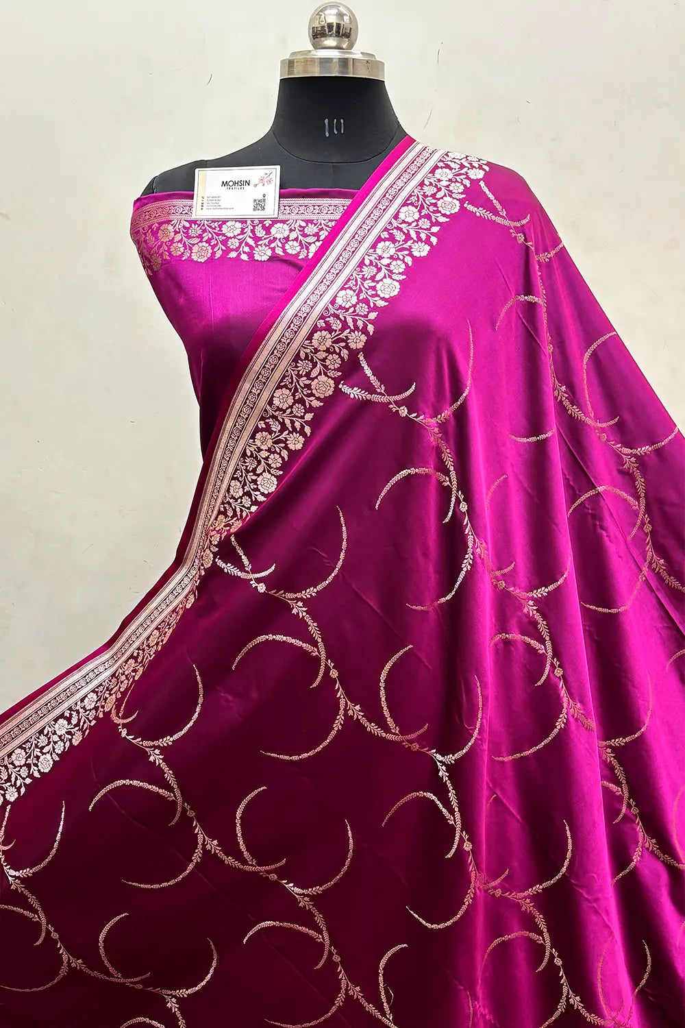 Magenta Zari Katan Mashru Silk Banarasi Saree