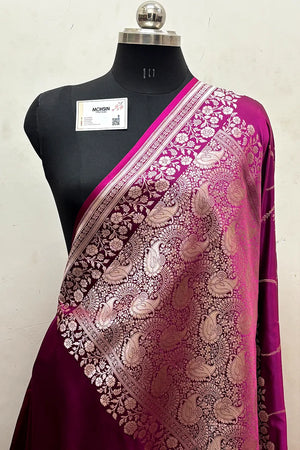 Magenta Zari Katan Mashru Silk Banarasi Saree