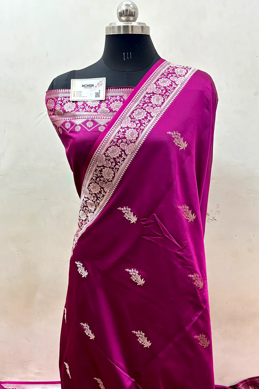 Magenta Zari Katan Mashru Silk Banarasi Saree