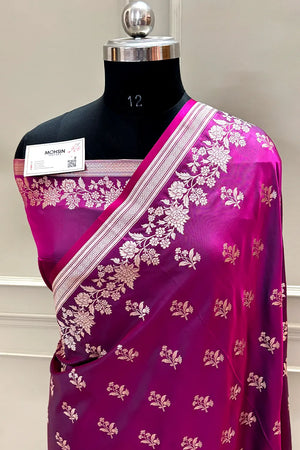 Magenta Zari Katan Silk Banarasi Saree