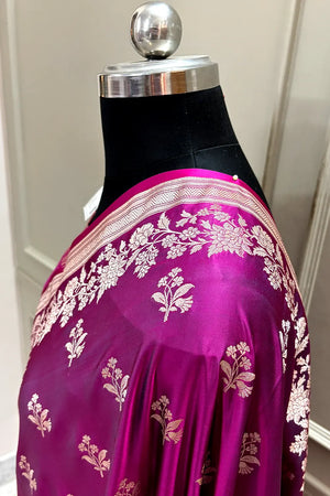 Magenta Zari Katan Silk Banarasi Saree