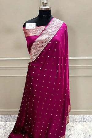 Magenta Zari Katan Mashru Silk Banarasi Saree