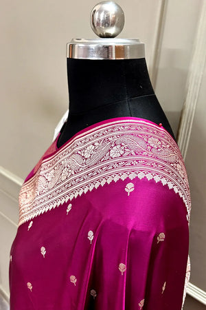 Magenta Zari Katan Mashru Silk Banarasi Saree