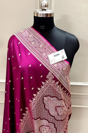Magenta Zari Katan Mashru Silk Banarasi Saree