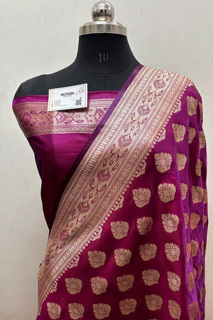 Magenta Zari Satin Silk Banarasi Saree