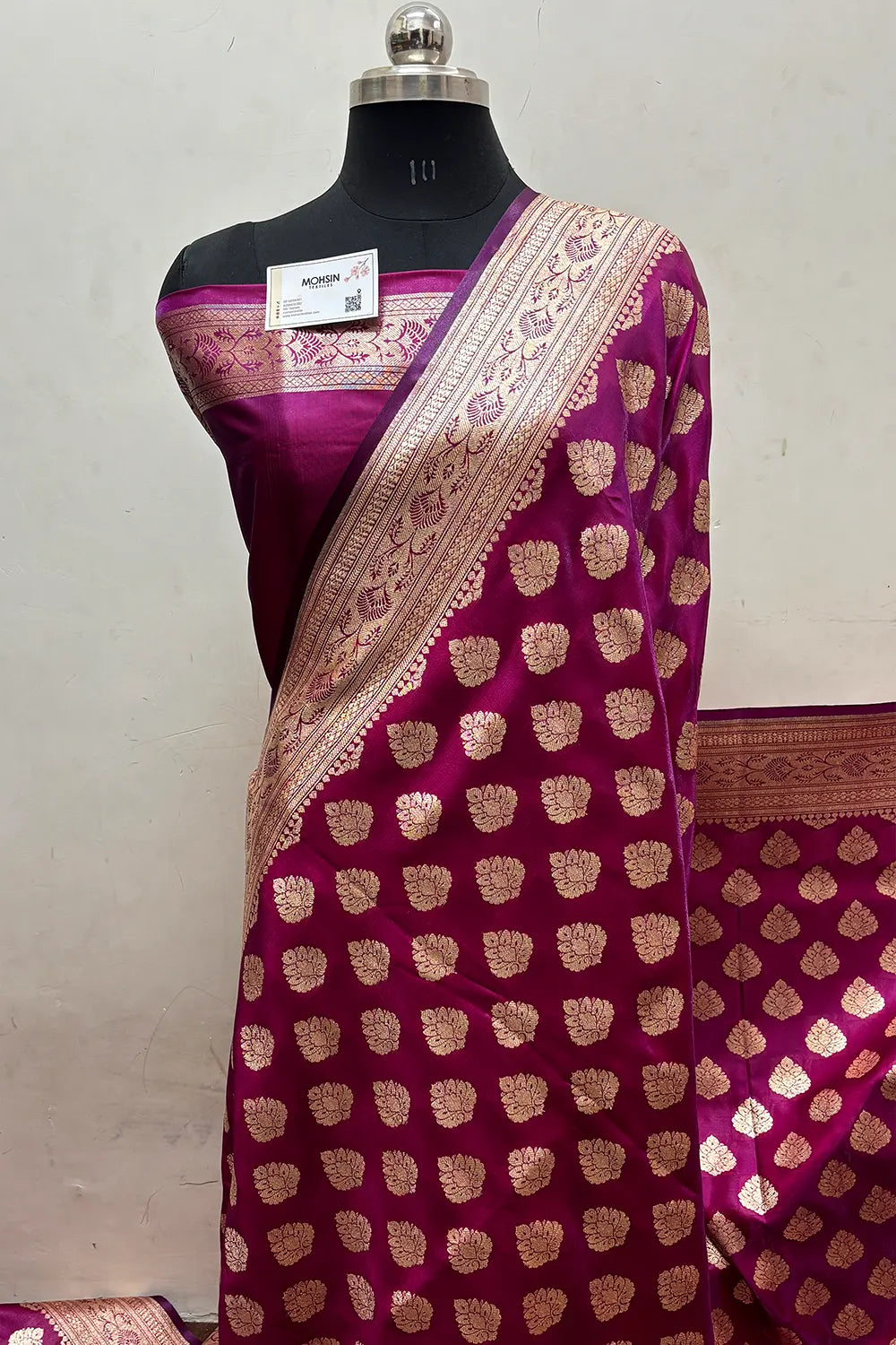 Magenta Zari Satin Silk Banarasi Saree