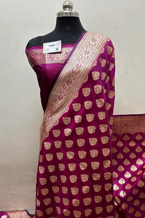 Magenta Zari Satin Silk Banarasi Saree