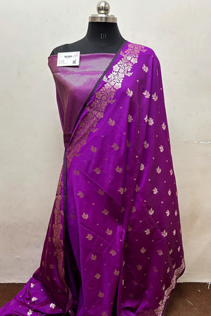 Magenta Zari Semi Katan Silk Banarasi Saree