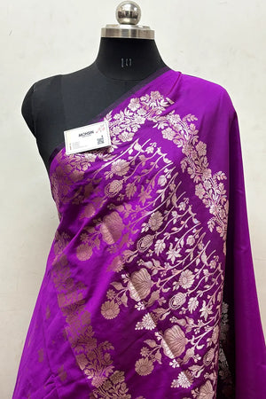 Magenta Zari Semi Katan Silk Banarasi Saree