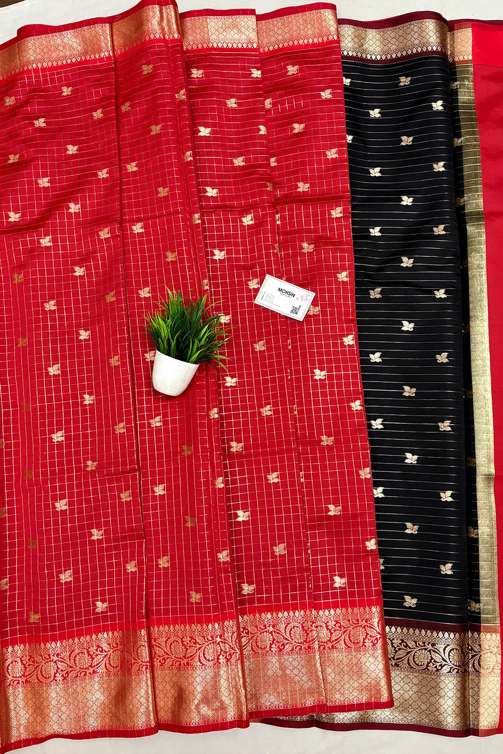 Maroon and Black Zari Semi Katan Silk Banarasi Saree
