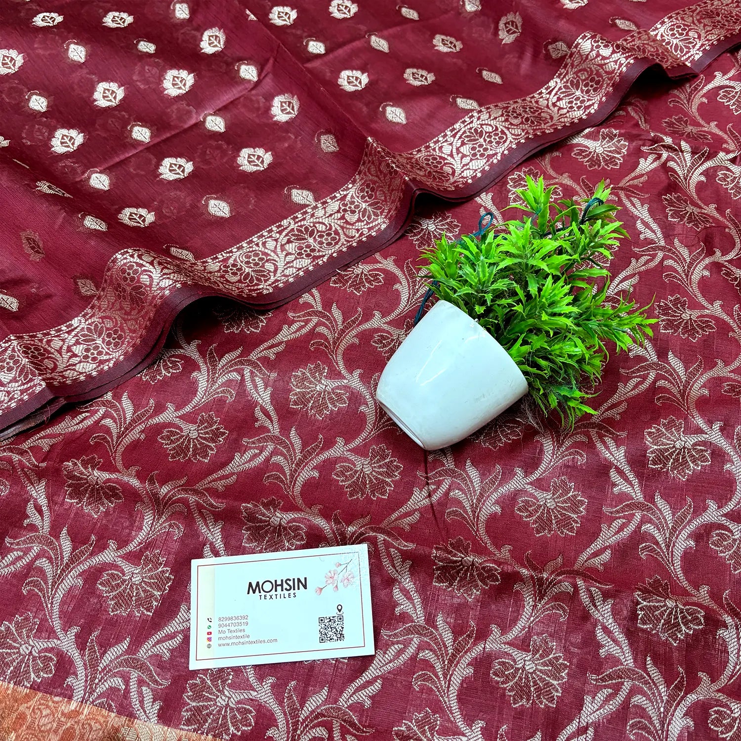 Maroon and Gold Zari Border Cotton Silk Banarasi Suit