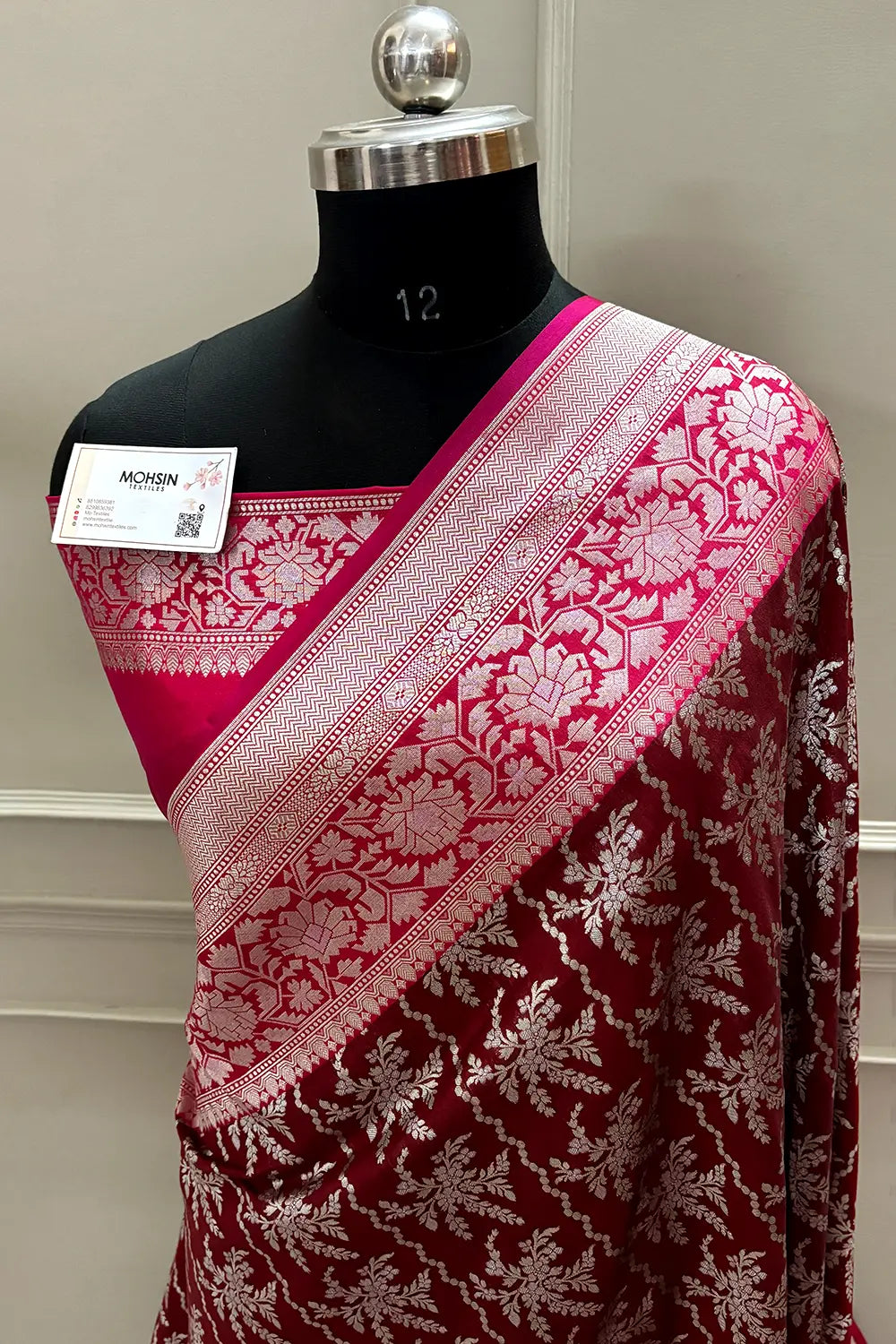 Maroon and Rani Pink Zari Katan Silk Banarasi Saree