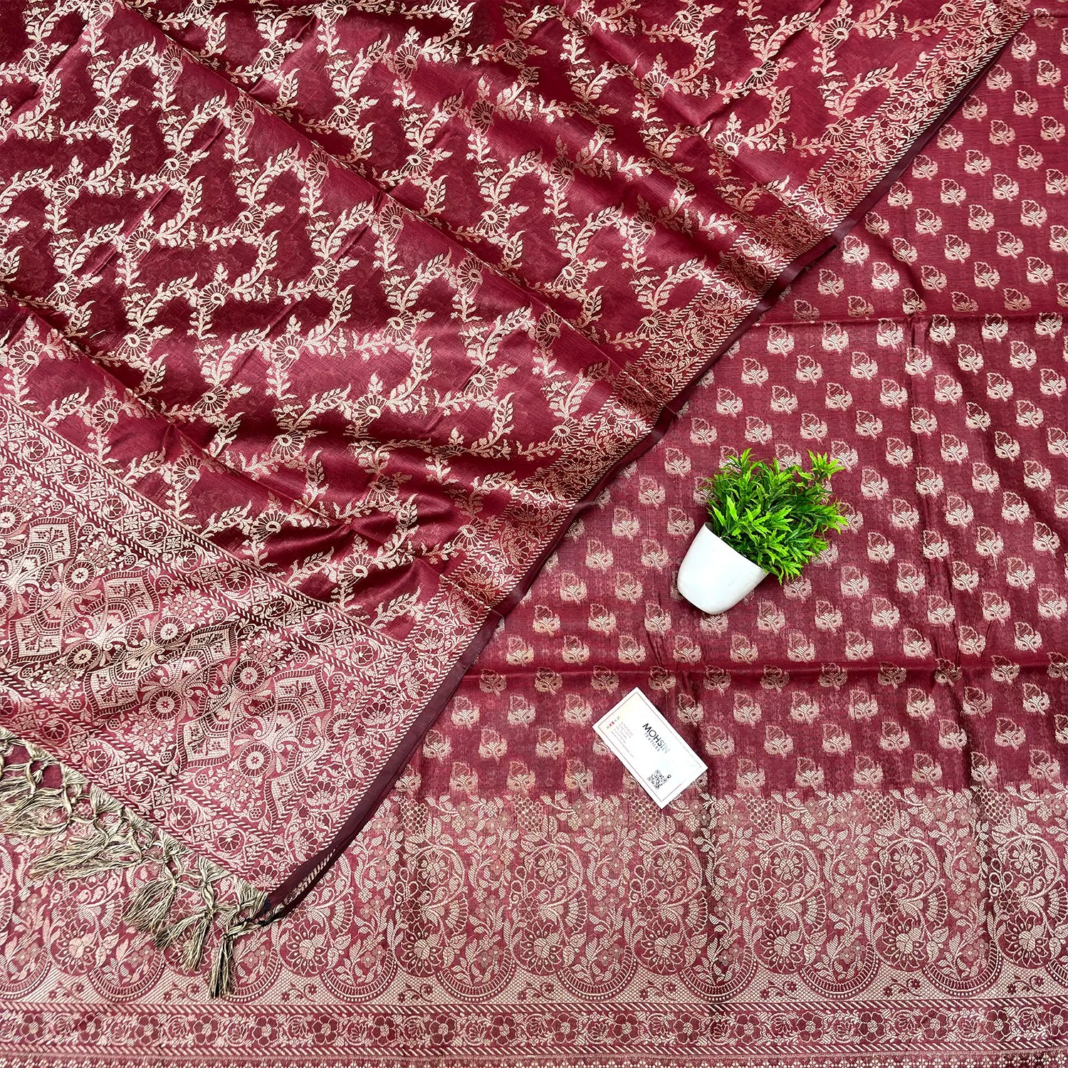 Maroon Angoori Buti Cotton Silk Banarasi Suit