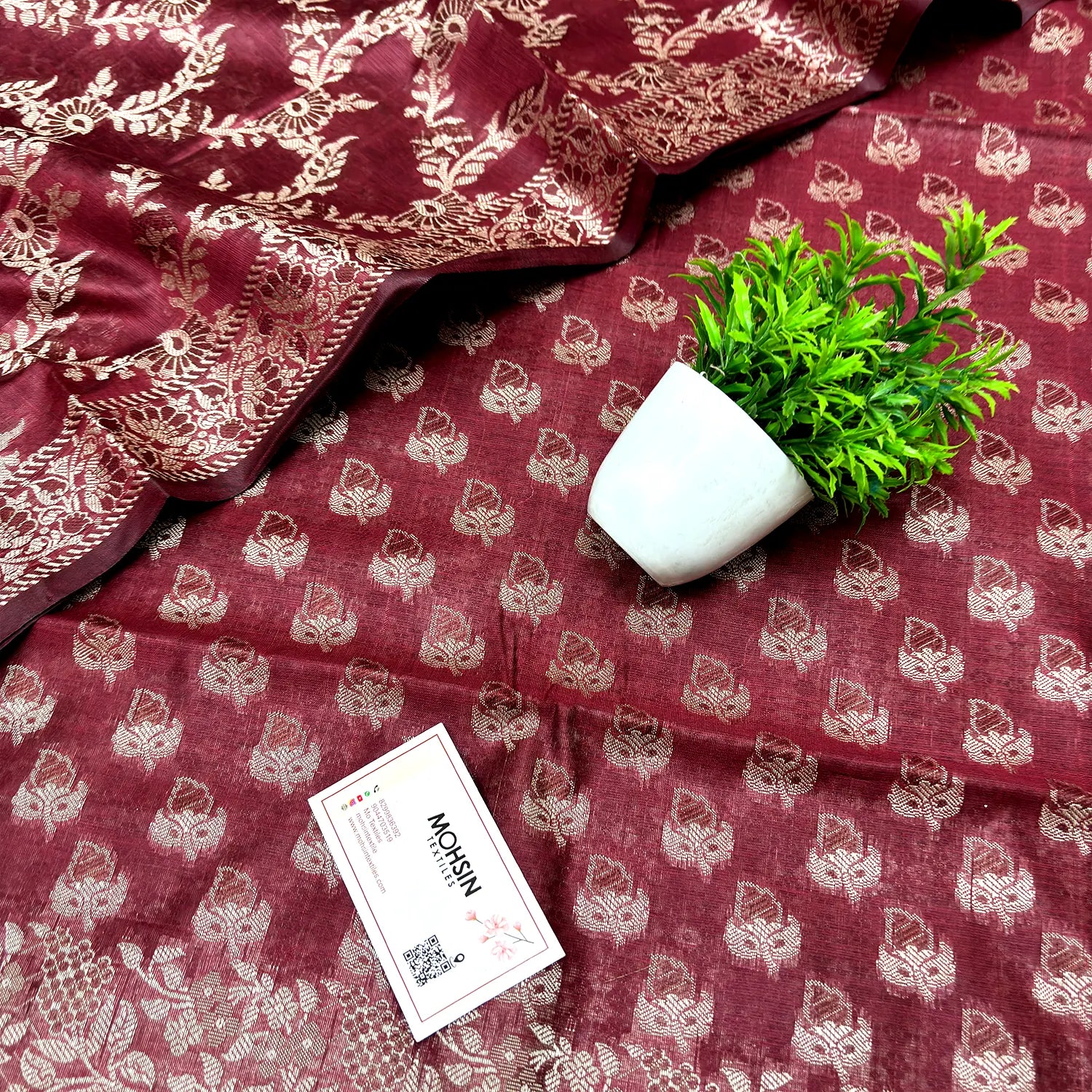 Maroon Angoori Buti Cotton Silk Banarasi Suit