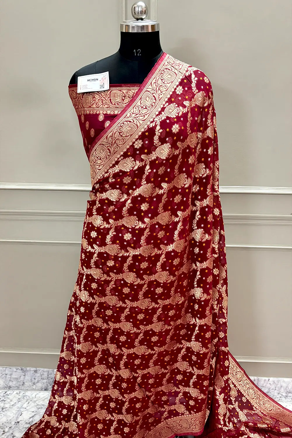 Maroon Bandehj Georgette Silk Banarasi Saree