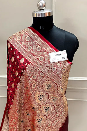 Maroon Chunni Munni Katan Silk Banarasi Saree