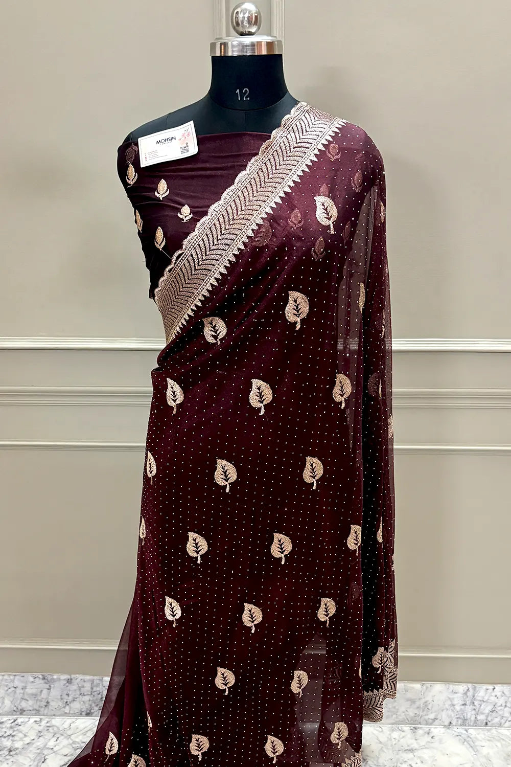 Maroon Embordiery Siroski Work Silk Saree
