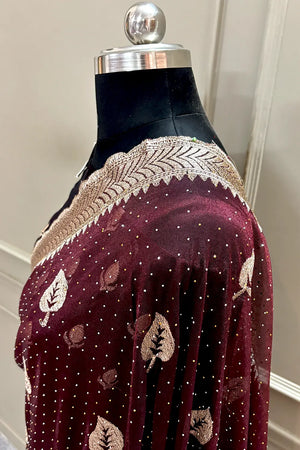 Maroon Embordiery Siroski Work Silk Saree