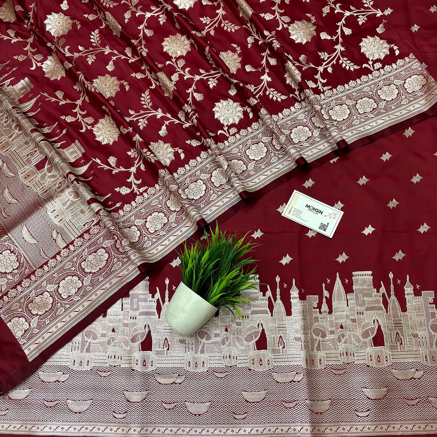 Maroon Ganga Ghat Katan Silk Banarasi Suit