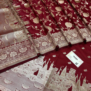 Maroon Ganga Ghat Katan Silk Banarasi Suit