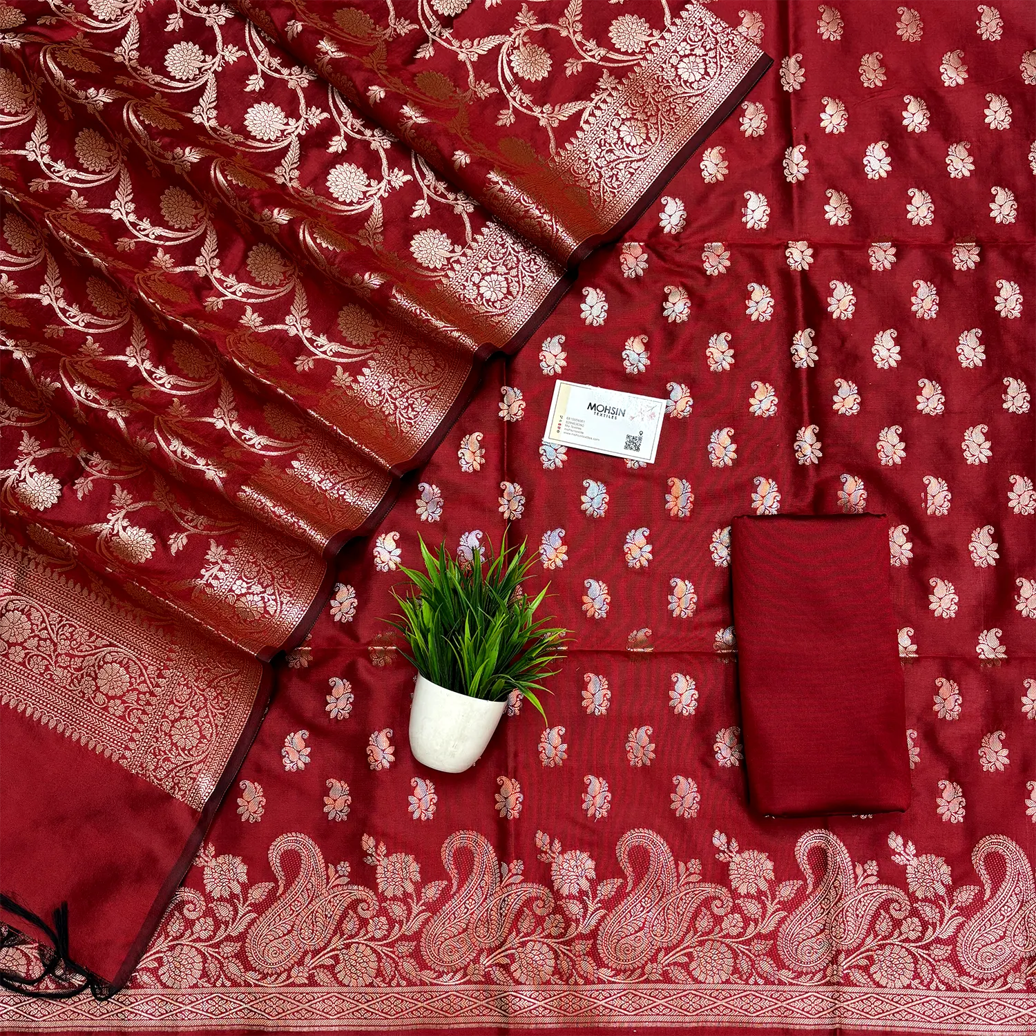 Maroon Godzilla Semi Katan Silk Banarasi Suit